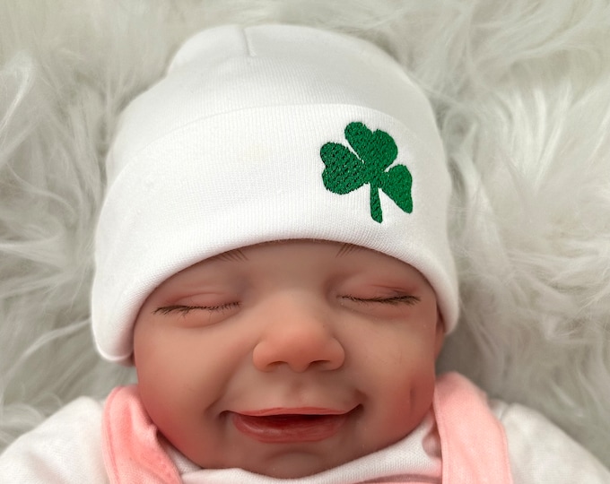 Baby hat with embroidered shamrock - micro preemie / preemie / newborn / 0-3 months / 3-6 months / 6-12 months