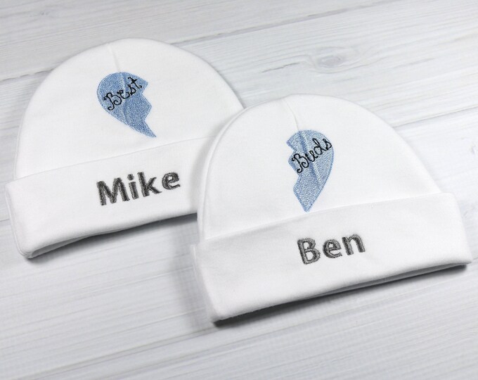 Personalized twin baby boys hats - micro preemie / preemie / newborn / 0-3 months / 3-6 months