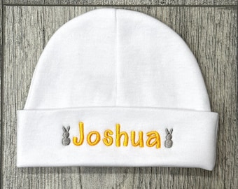 Personalized Easter Bunny Baby Hat: Embroidered Name, Preemie Newborn Gift | Preemie - 12 months