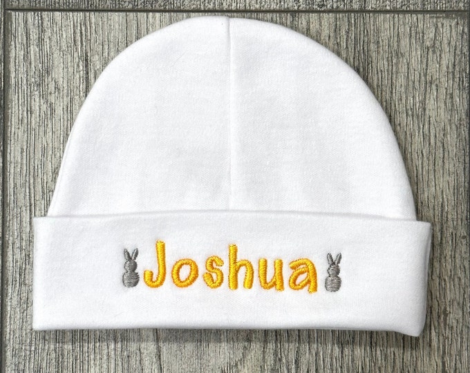 Personalized baby hat with Easter bunny designs - micro preemie / preemie / newborn / 0-3 months / 3-6 months / 6-12 months