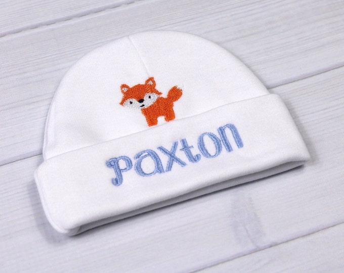 Personalized baby hat with fox - micro preemie / preemie / newborn / 0-3 months / 3-6 months / 6-12 months