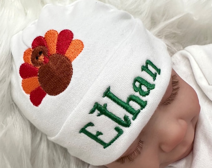 Personalized baby Thanksgiving turkey hat - micro preemie / preemie / newborn / 0-3 months / 3-6 months / 6-12 months