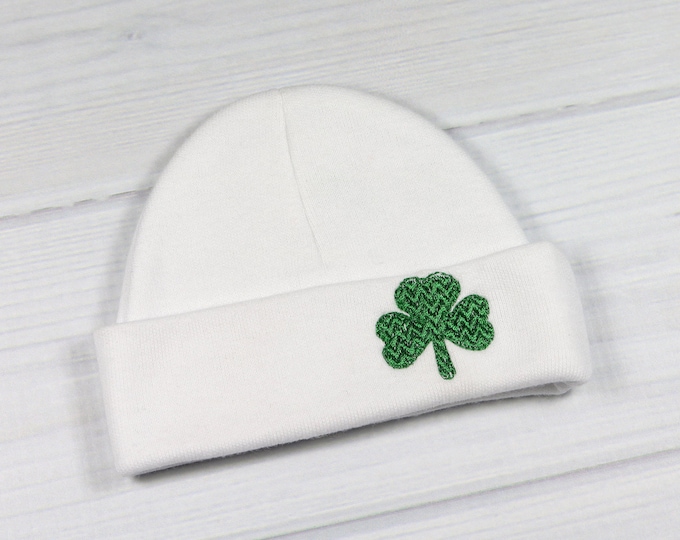 Baby hat with embroidered shamrock - micro preemie / preemie / newborn / 0-3 months / 3-6 months / 6-12 months