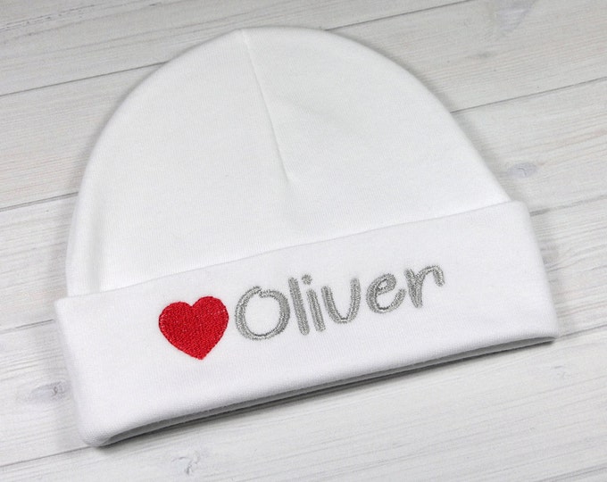 Personalized baby hat with heart - micro preemie / preemie / newborn / 0-3 months / 3-6 months / 6-12 months