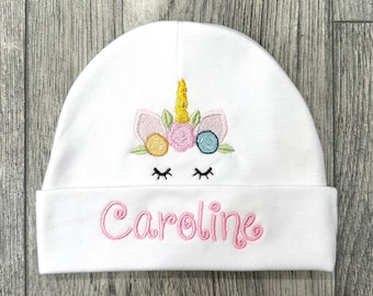 Embroidered Unicorn Personalized Baby Hat: Newborn Gift | Sizes Preemie - 12 months