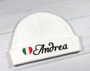 Personalized baby hat with Italian flag - preemie / newborn / 0-3 months / 3-6 months