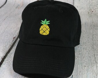 Pineapple embroidered baseball hat - cotton adjustable dad hat, embroidered baseball cap, cute pineapple hat