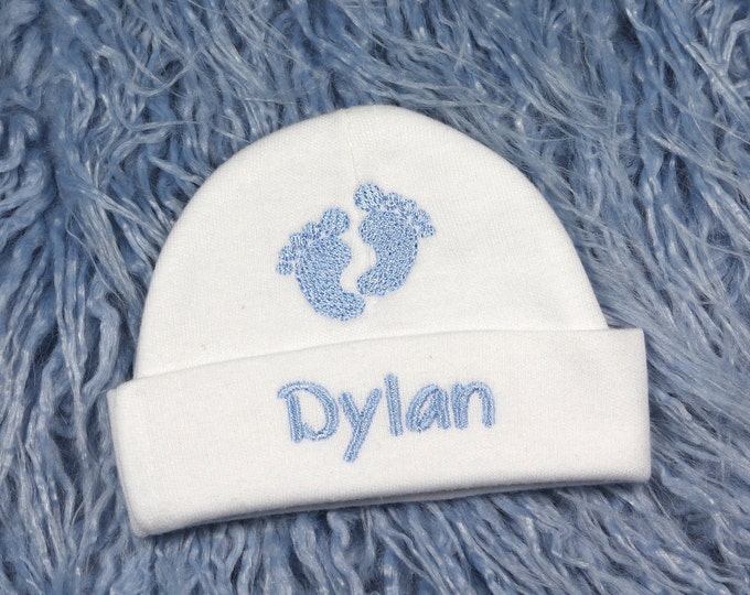 Personalized baby hat with footprints - micro preemie / preemie / newborn / 0-3 months / 3-6 months / 6-12 months