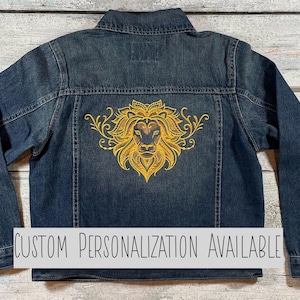 Embroidered Lion Denim Jacket - Custom Toddler Jean Jacket With Optional Personalization