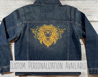 Embroidered Lion Denim Jacket - Custom Toddler Jean Jacket With Optional Personalization