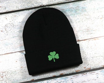 Shamrock embroidered winter hat - adult size beanie for men or women