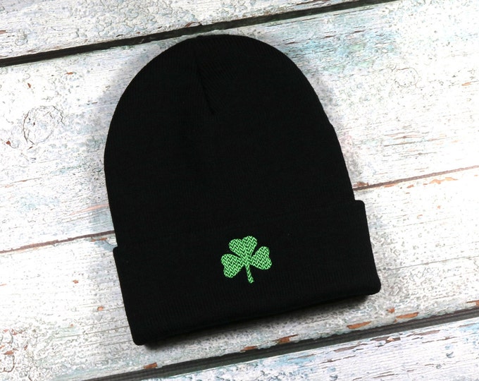 Shamrock embroidered winter hat - adult size beanie for men or women