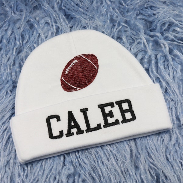 Personalized baby hat with embroidered football - micro preemie / preemie / newborn / 0-3 months / 3-6 months / 6-12 months