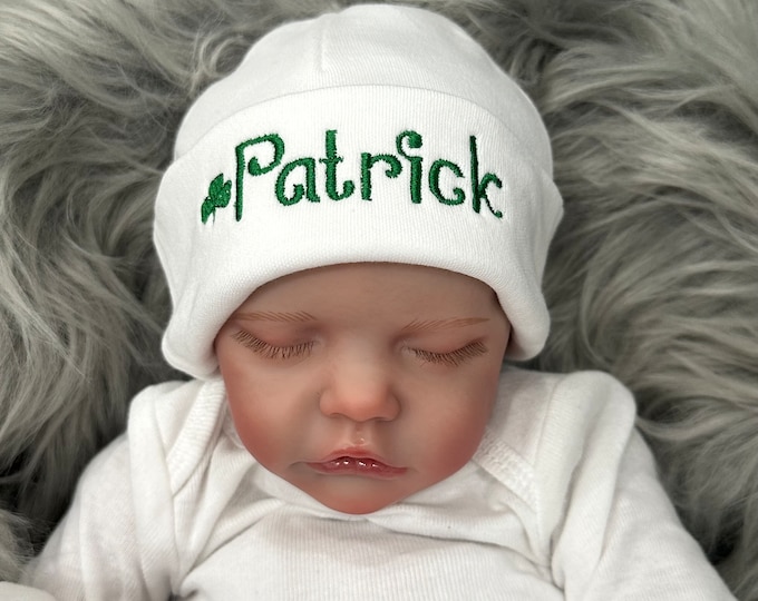 Personalized baby hat with shamrock - micro preemie / preemie / newborn / 0-3 months / 3-6 months / 6-12 months