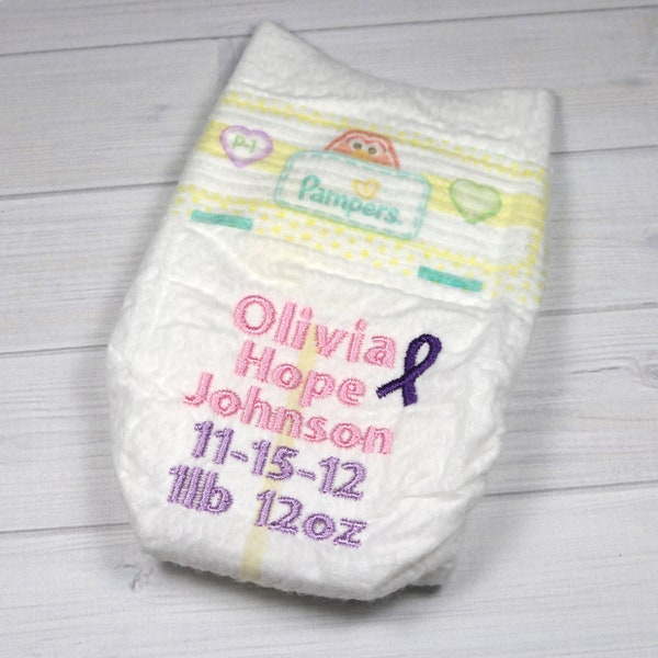 Preemie birth announcement diaper - embroidered diaper baby keepsake for memory box or shadow box