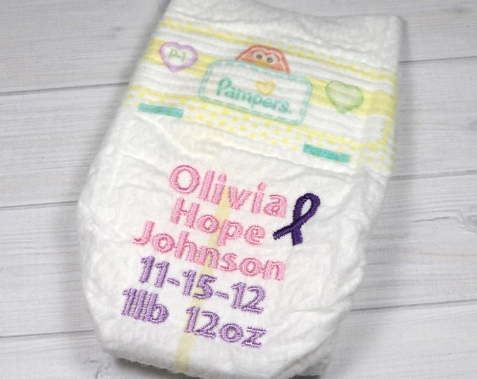 Preemie birth announcement diaper - embroidered diaper baby keepsake for memory box or shadow box