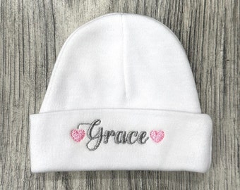 Personalized baby hat with hearts - micro preemie / preemie / newborn / 0-3 months / 3-6 months / 6-12 months