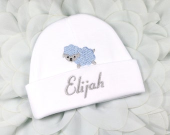 Personalized baby hat with embroidered lamb - micro preemie / preemie / newborn / 0-3 months / 3-6 months / 6-12 months