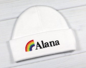 Personalized baby hat with rainbow - micro preemie / preemie / newborn / 0-3 months / 3-6 months