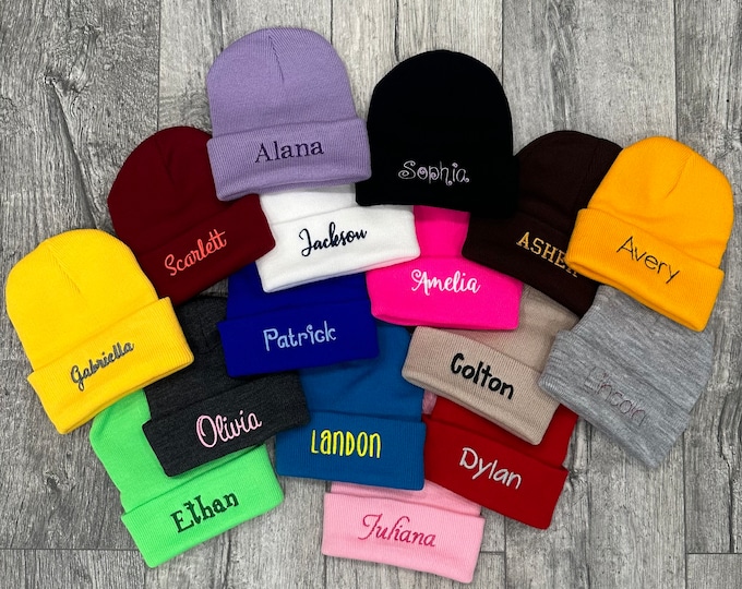 Personalized kids winter hat 2-8 years old - knit toddler hat custom embroidered - cold weather kids beanie - kids name hat warm winter cap