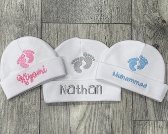 Personalized baby hat with footprints - micro preemie / preemie / newborn / 0-3 months / 3-6 months / 6-12 months