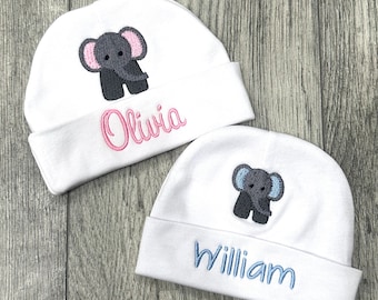 Personalized baby hat with elephant - micro preemie / preemie / newborn / 0-3 months / 3-6 months / 6-12 months