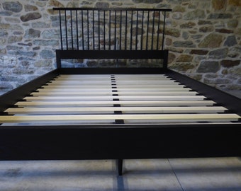 THE DEVI BED - Ebonized Spindle Bed in Oak or Ash, Black Shaker Bed Frame, Custom Bed Frame, Spindle Headboard, Bed Slats Included