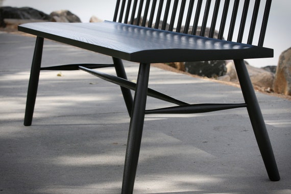 Ebonized Spindle Back Bench With Stretchers Shaker Bench Etsy