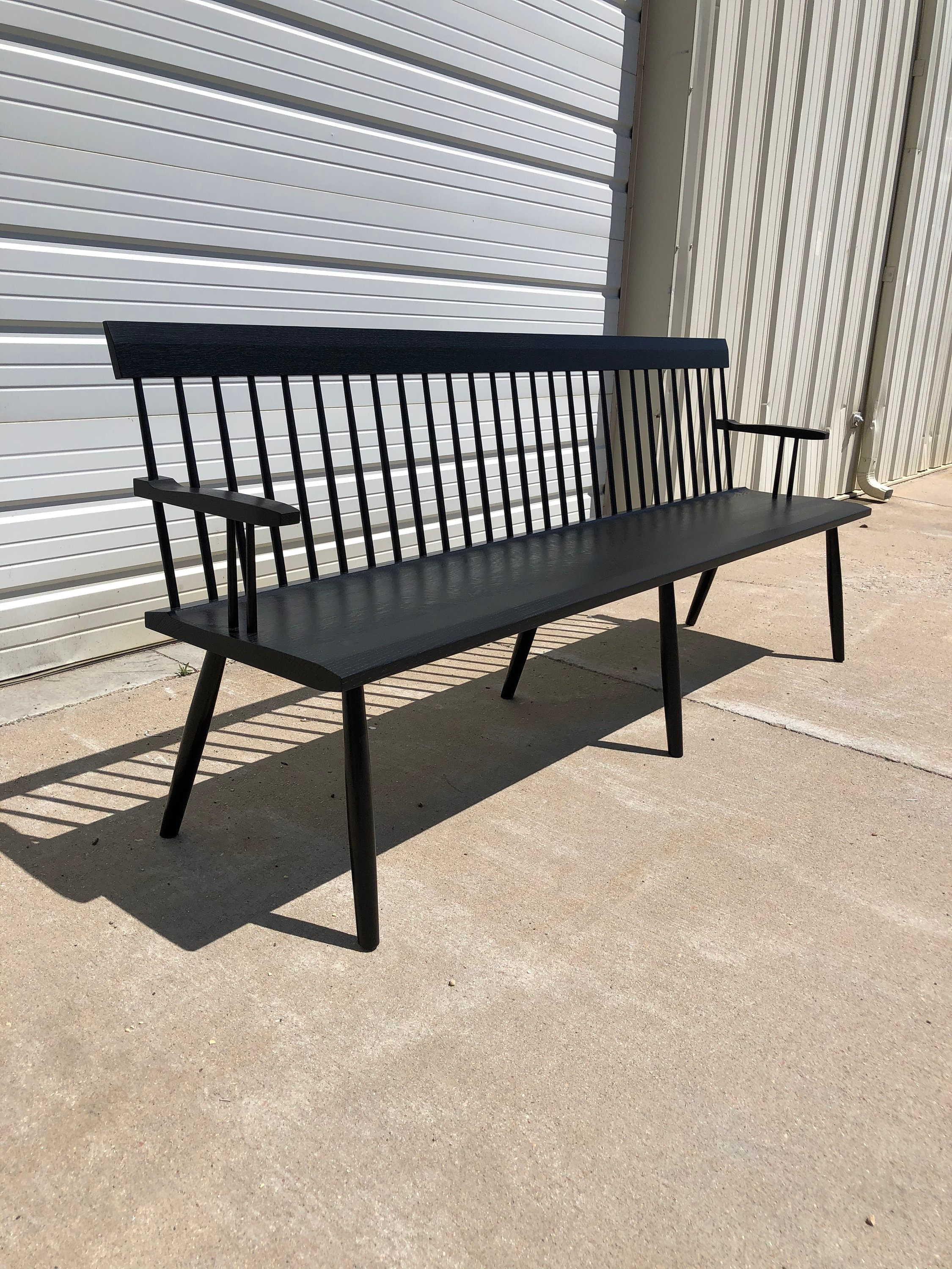 EBONIZED SPINDLE BENCH With Arms Black Shaker Style Bench