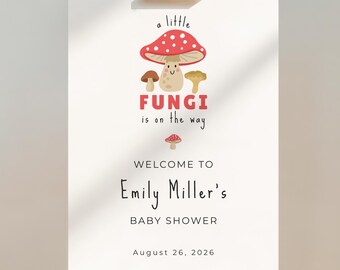 Mushroom Baby Shower Welcome Sign, Little Fungi Woodland Theme (Editable Canva Template) #SH05