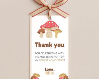 Mushroom Birthday Favor Tags, One Fungi Thank You Gift Tag (Editable Canva Template) #KP15