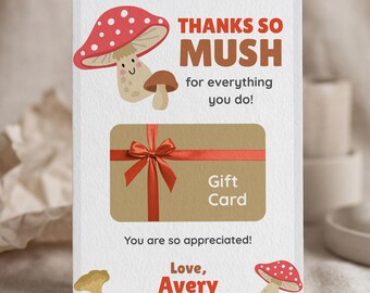 Mushroom Teacher Appreciation Gift Card Holder Printable (Editable Canva Template)
