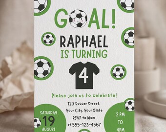 Printable Soccer Birthday Invitation, Kawaii Football Kids Party Invite (Editable Canva Template) #KP03
