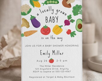 Locally Grown Baby Shower Invitation, Farmer's Market & Vegetable Garden Invite (Editable Template) #SH07