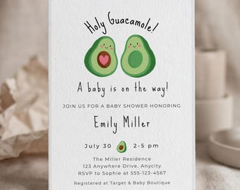 Avocado Baby Shower Invitation, Holy Guacamole Theme (Editable Canva Template) #SH10