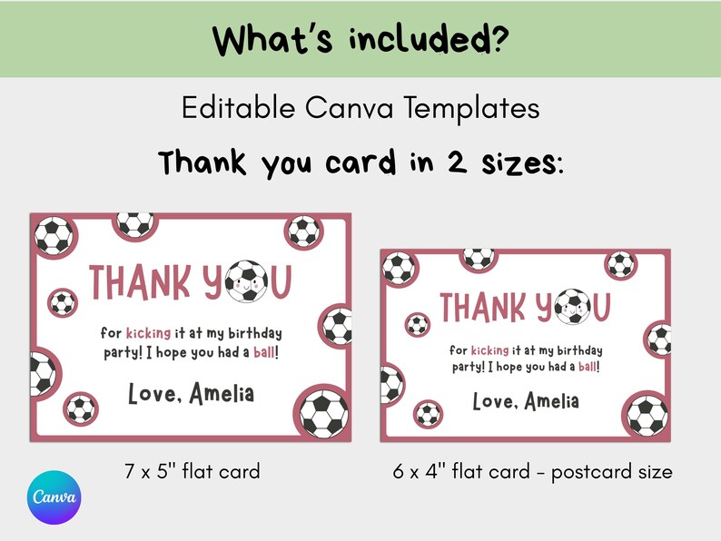 Pink Soccer Birthday Thank You Card Printable Girl Football Sports ...