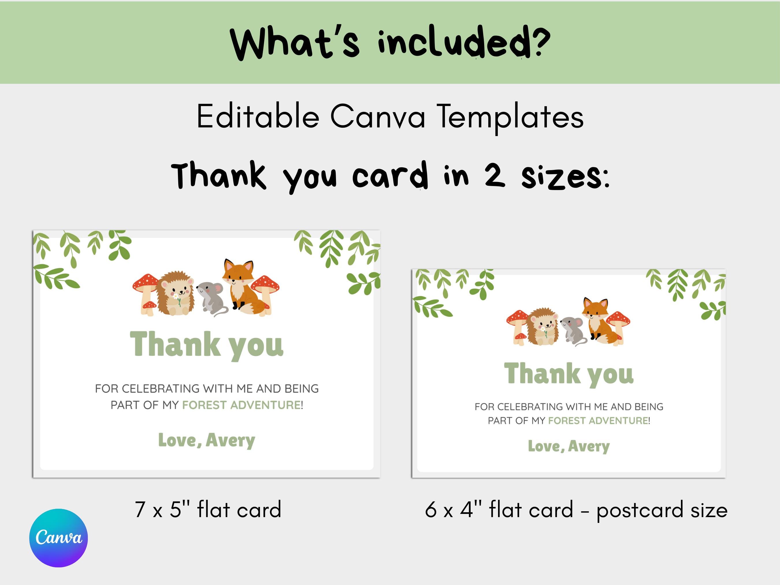 Woodland Birthday Thank You Card Printable Forest Friends Theme Party ...