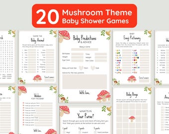Paquete de juegos para baby shower con temática de setas, actividades con temática de bosque unisex (plantillas editables) #SH05