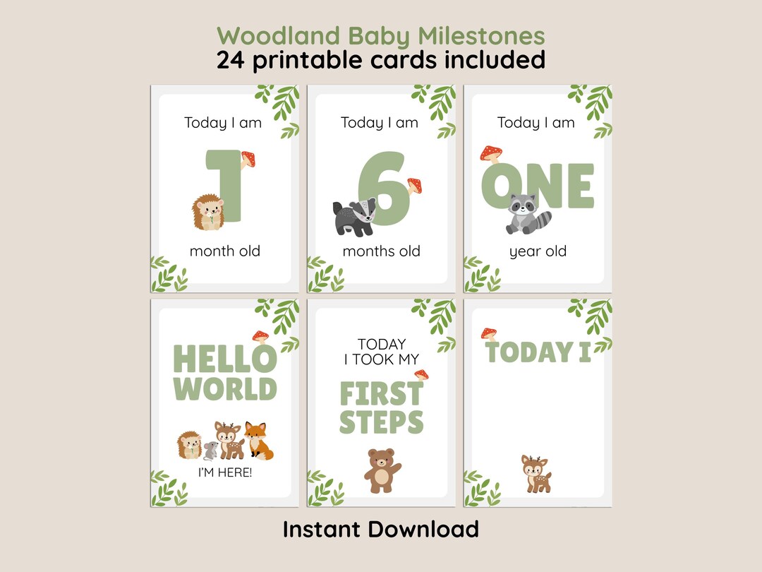 Printable Woodland Baby Milestone Cards, Modern Monthly Baby Photo ...