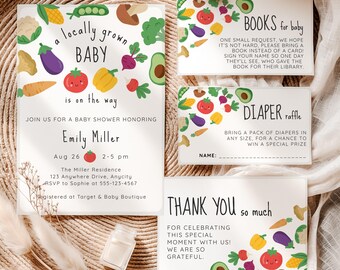 Locally Grown Baby Shower Invitation Set, Modern Farmers Market Invite Bundle (Editable Templates) #SH07