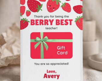Strawberry Teacher Appreciation Gift Card Holder, Printable Thank You (Editable Canva Template)