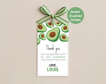 Avocado Birthday Favor Tag, Guacamole Themed Party Gift Label (Editable Canva Template) #KP16