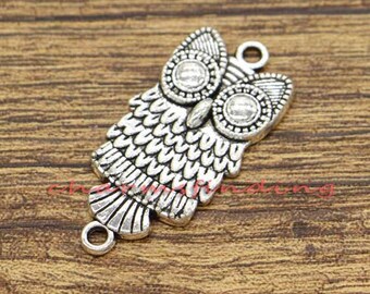 1 Owl blue pendant antique silver tone B339