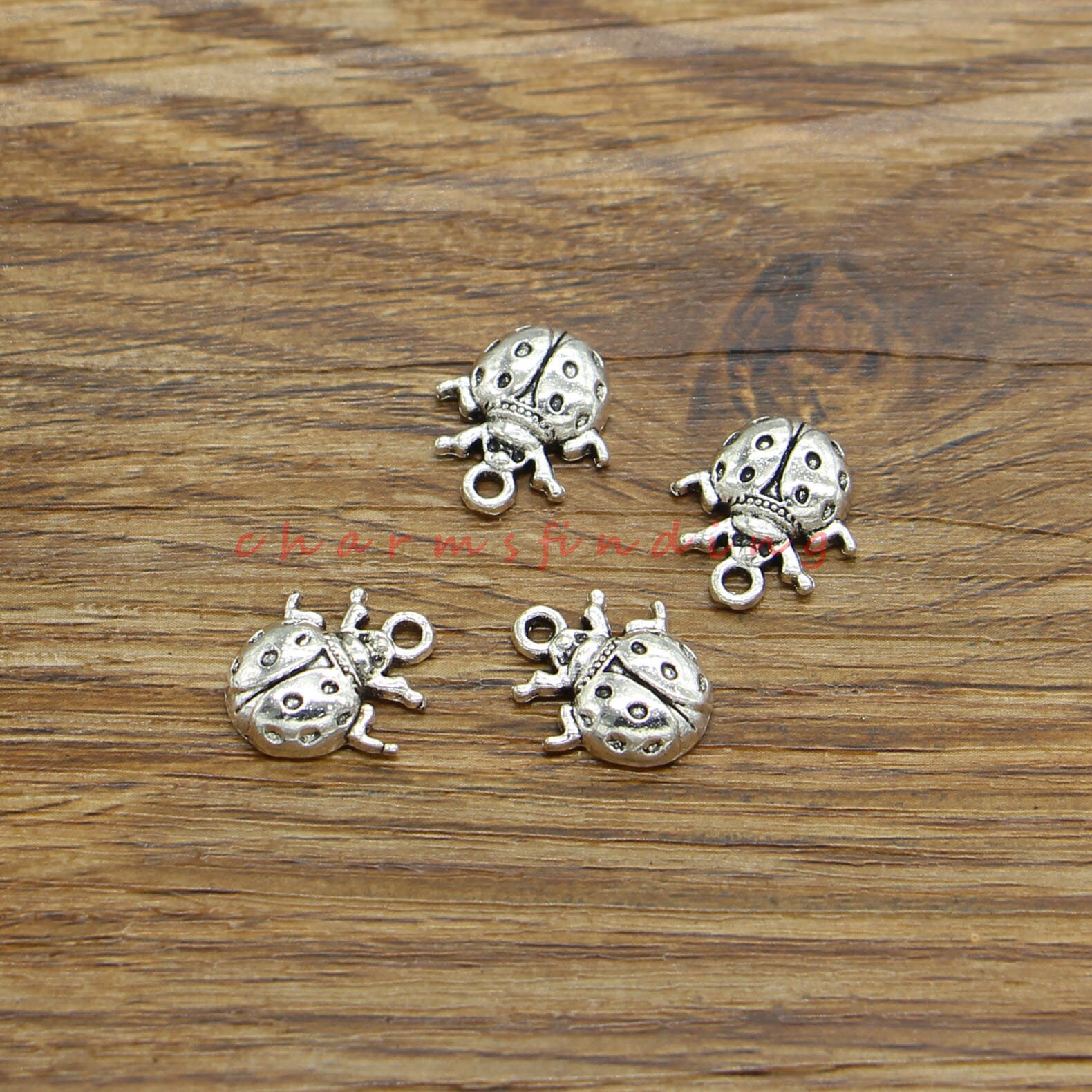 てんとう虫チャーム 昆虫チャーム アンティークシルバートーン 14 x 16