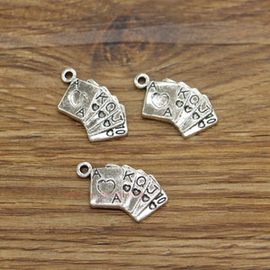 20pcs Poker Charms Carte da gioco Charms Tono argento antico 13x25mm cf3862