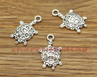 25pcs Turtle Charms Tortoise Charms Antique Silver Tone 15x25mm cf3107