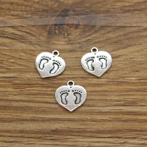30pcs Heart Baby Feet Charms Baby Charm Antique Silver Tone 14x15mm cf3859