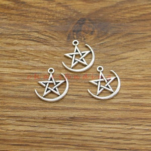 25pcs Maan en Star Charms Celestial Charms Antieke Zilveren Toon 18x20mm cf4255