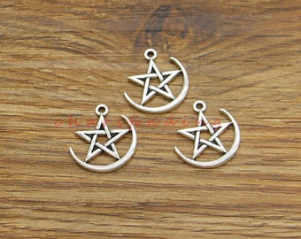 25pcs Moon and Star Charms Celestial Charms Antique Silver Tone 18x20mm cf4255