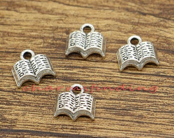 50pcs Mini Book Charms Reading Charm Antique Silver Tone 12x11mm cf0511